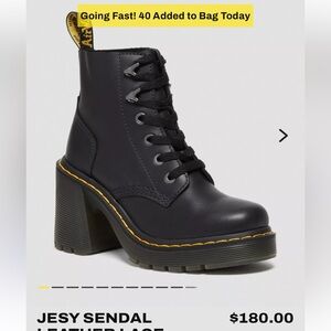 Dr. Martens Black Leather Platform Lace-Up Boots with Yellow Stitching